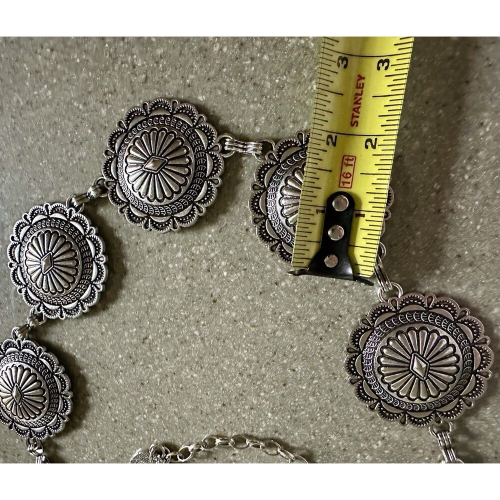 49 inch Concho Chain Belt – Vintage Silver Adjustable Waist Jewelry Hobo Concert - Picture 4 of 7